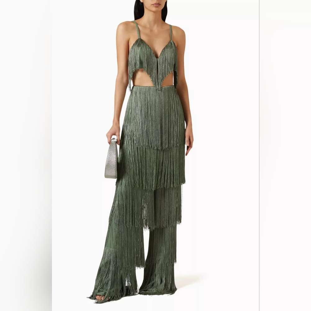 Andrea Iyamah Olive Obi Fringe Pant Rosemary Green Medium M NWT - Picture 4 of 8